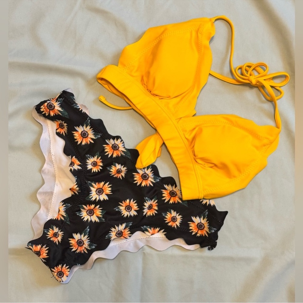 Yellow Bikini Top and Floral Bottoms